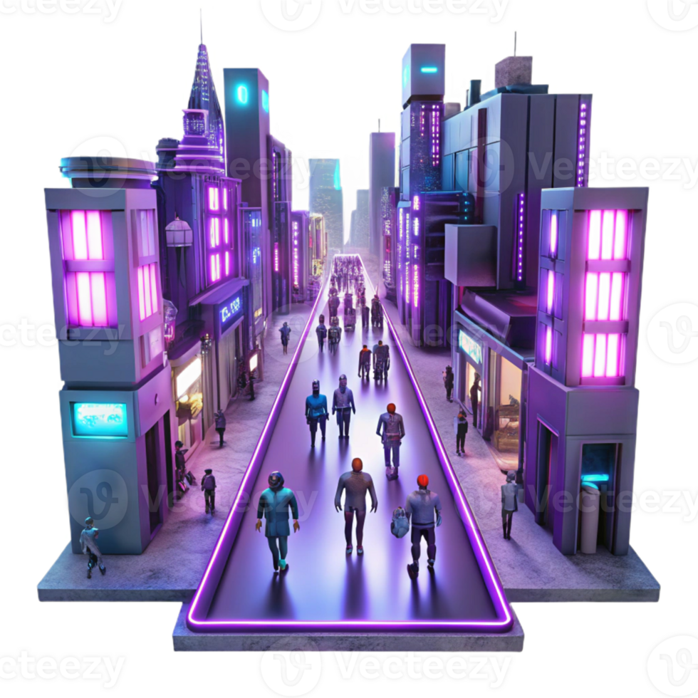 dramatic traditional Neon Cityscape 3D Illustration premium png