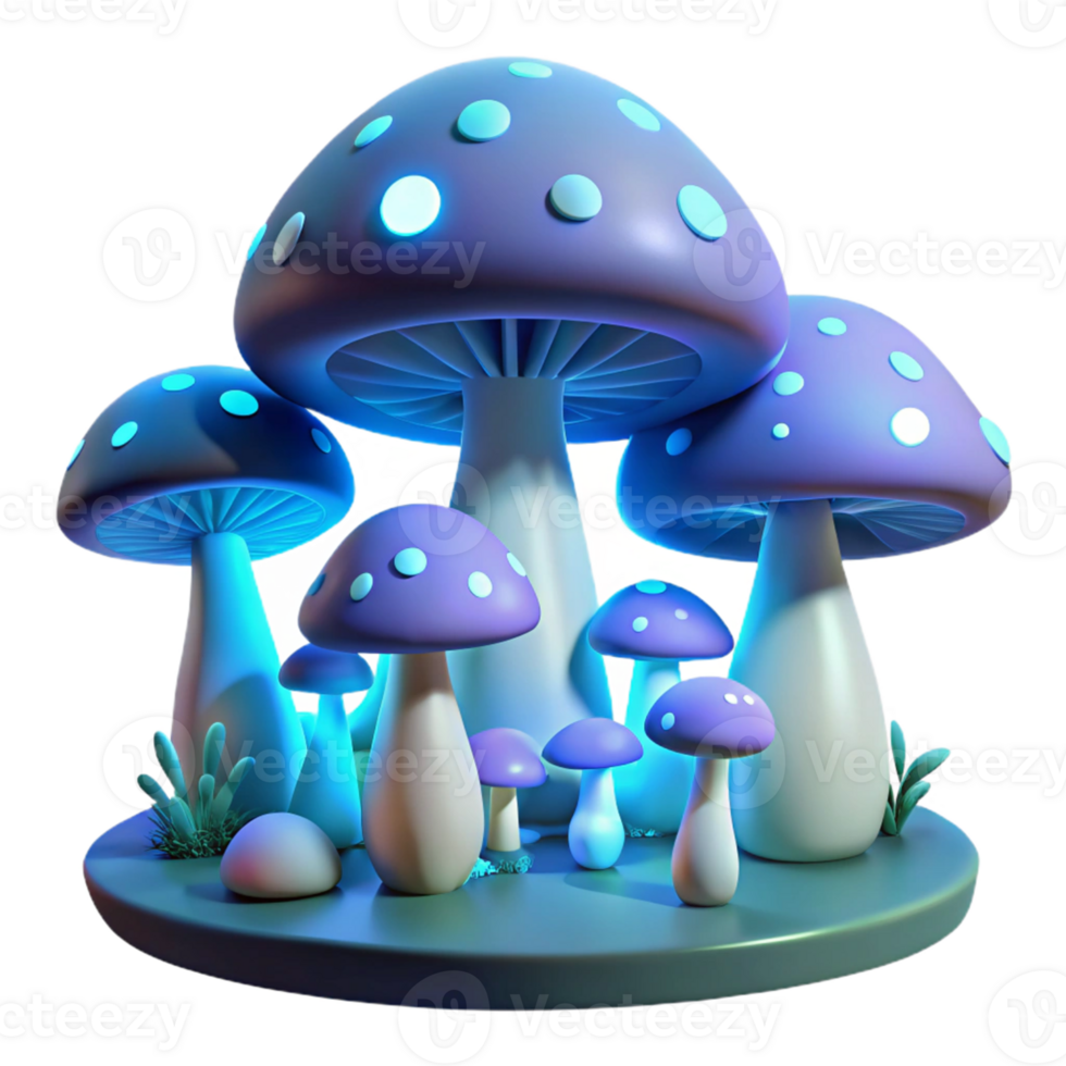 stunning rustic Glowing 3D Mushroom Cluster Illustration premium png