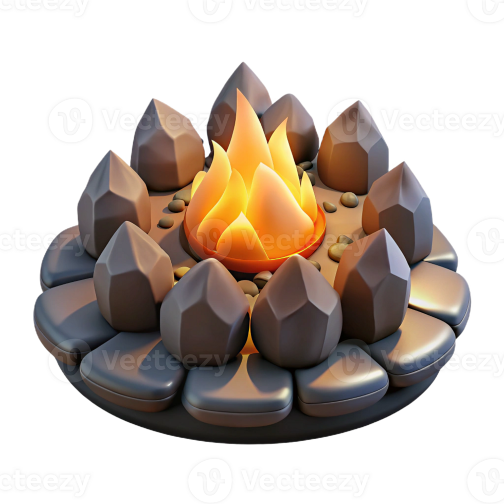 vibrant rustic Campfire 3D Model Stones Fire authentic png