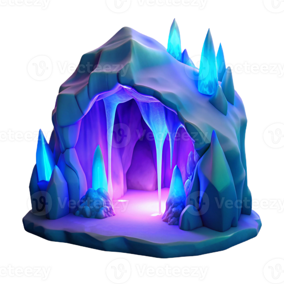 impressive contemporary Glowing Crystal Cave 3D Render detailed png