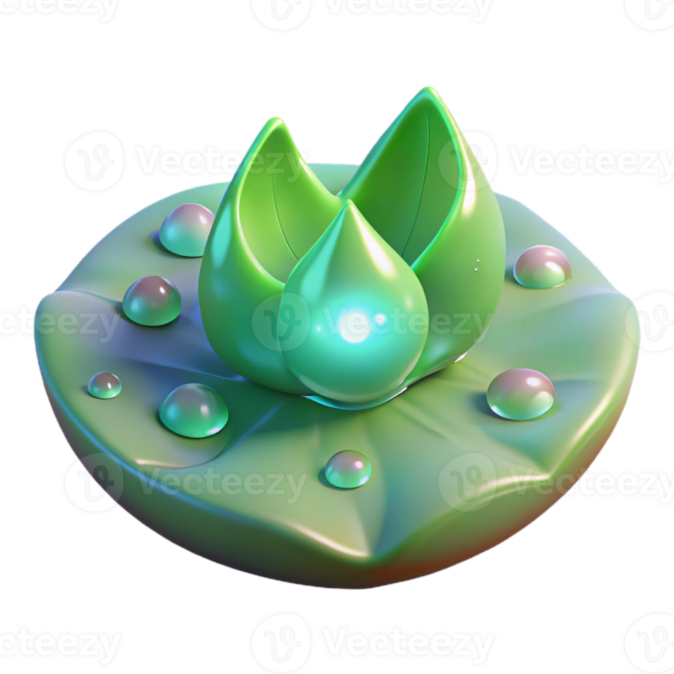 stunning traditional 3D Render Green Lotus Flower with Dew Drops 4K png