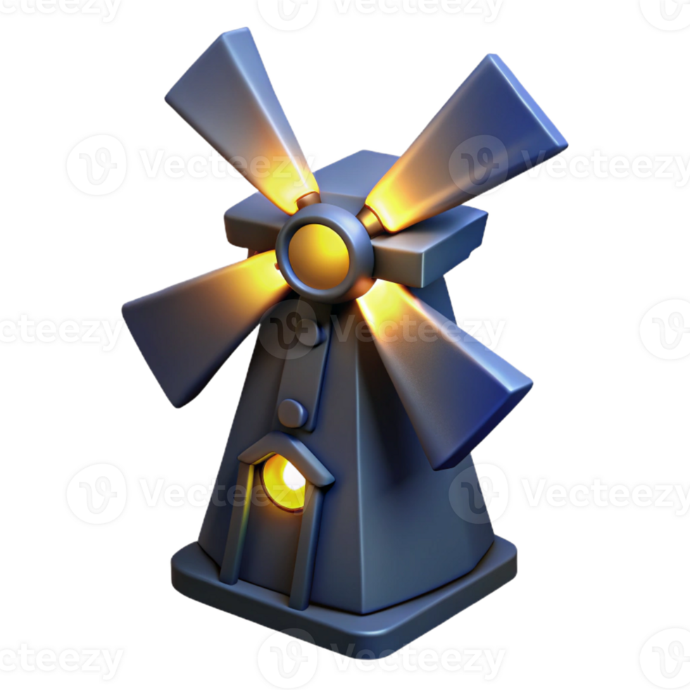 beautiful rustic Luminous 3D Windmill Illustration 4K png