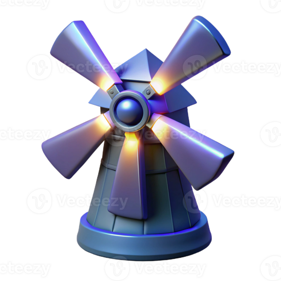 serene classic Glowing 3D Windmill Illustration detailed png