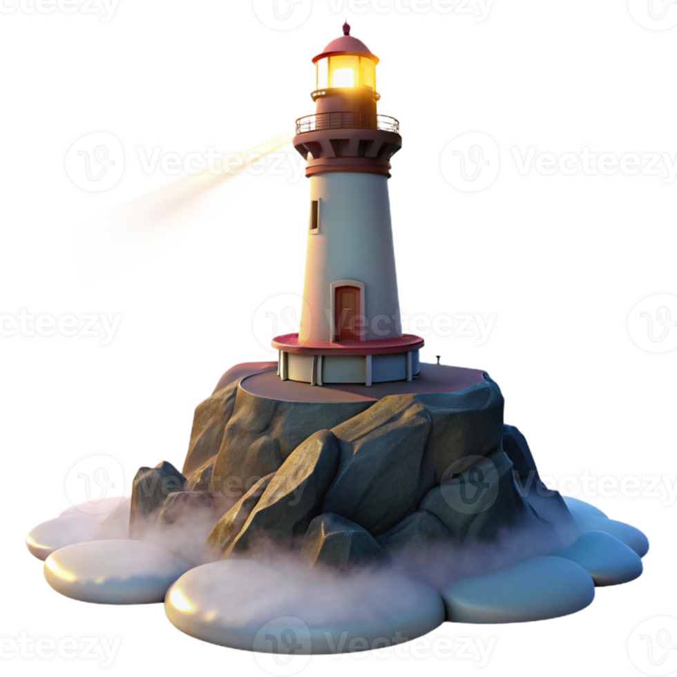 serene artistic Lighthouse 3D Render, Coastal Scene Illustration detailed png