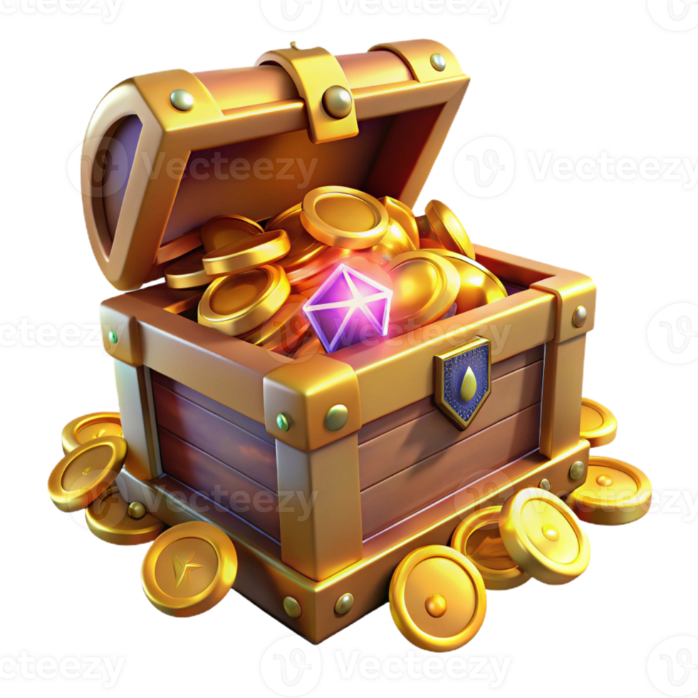 extraordinary artistic Golden Treasure Chest 3D Illustration high resolution png