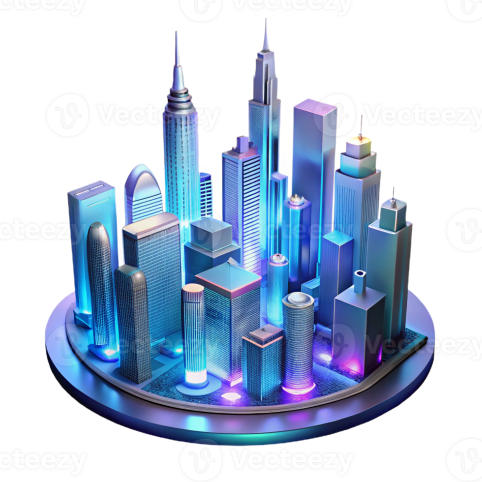 magnificent abstract Neon Cityscape 3D Illustration high resolution png