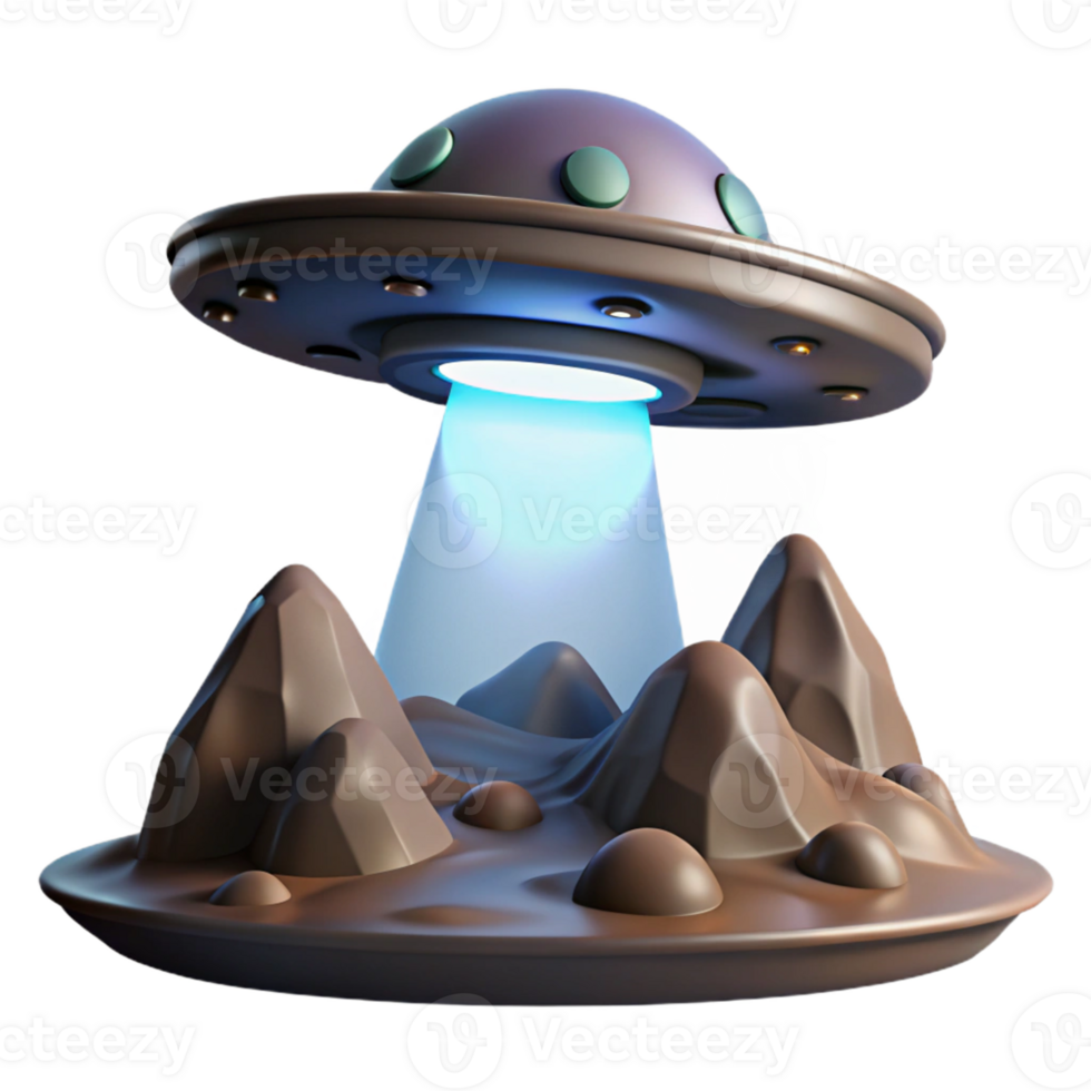 serene modern 3D Render UFO over Mountain Landscape exclusive png