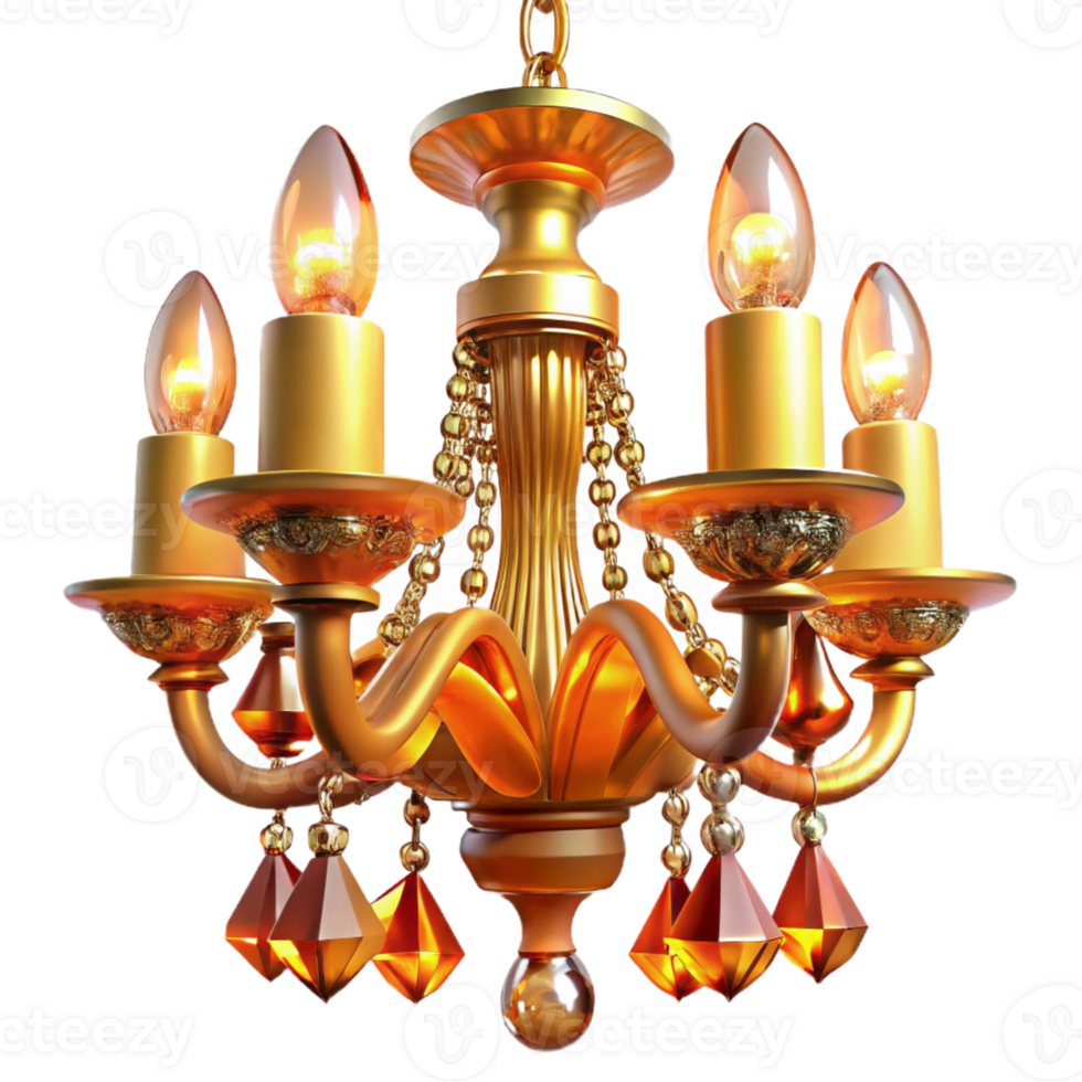 stunning artistic Elegant Gold 3D Chandelier Illustration detailed png