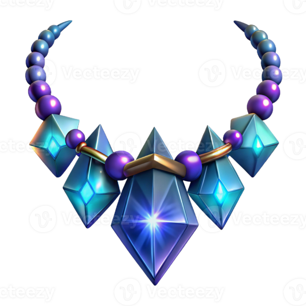 beautiful rustic Glowing Crystal Necklace 3D Illustration high resolution png