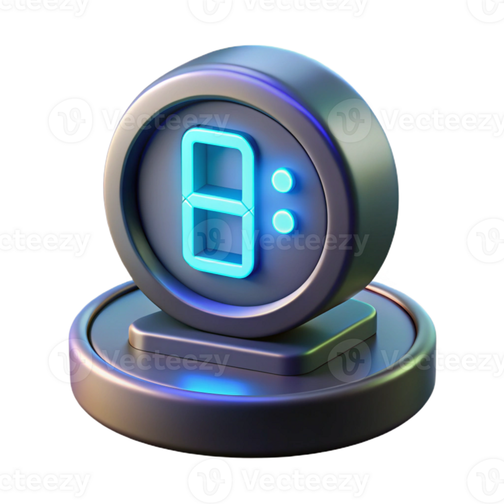 impressive modern Neon Digital Clock 3D Render high quality png