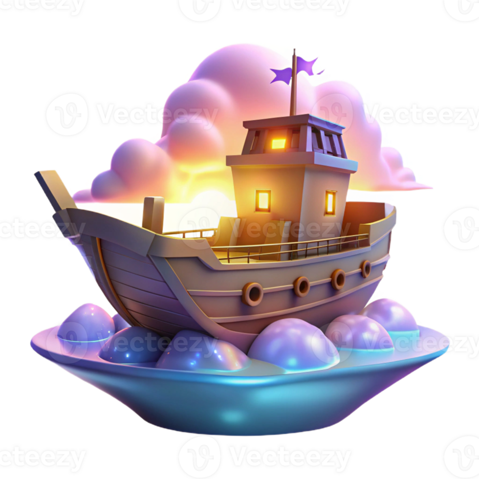 extraordinary classic 3D Cartoon Ship on Clouds high quality png