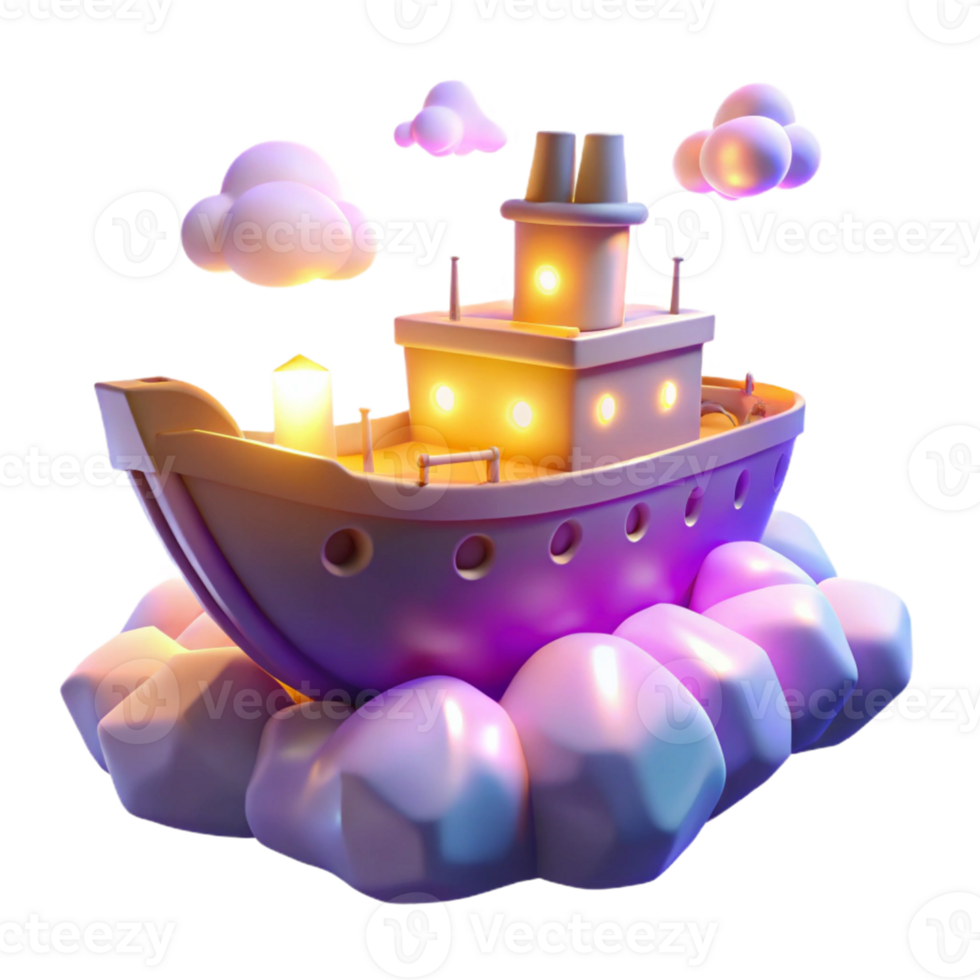 elegant abstract 3D Render Ship on Clouds Illustration genuine png