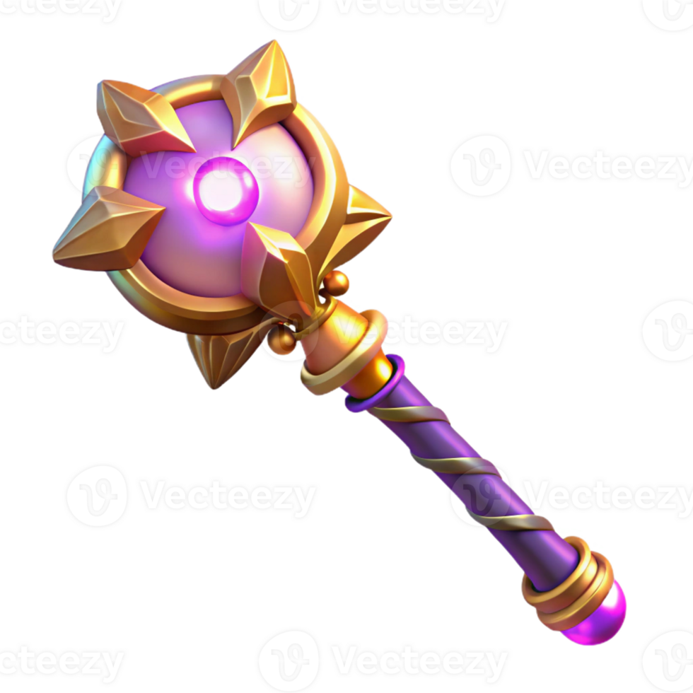 wonderful abstract 3D Render Magical Staff, Fantasy Game Item high quality png