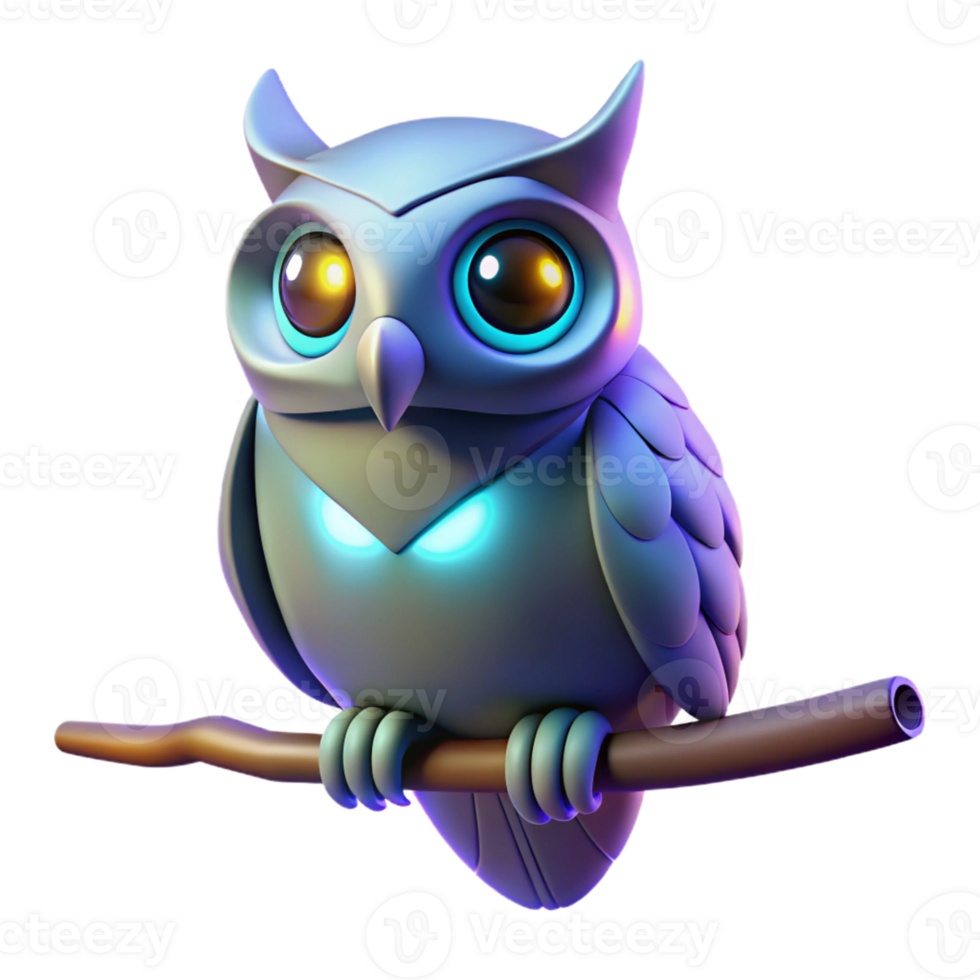 beautiful rustic 3D Render of Glowing Owl on Branch premium png