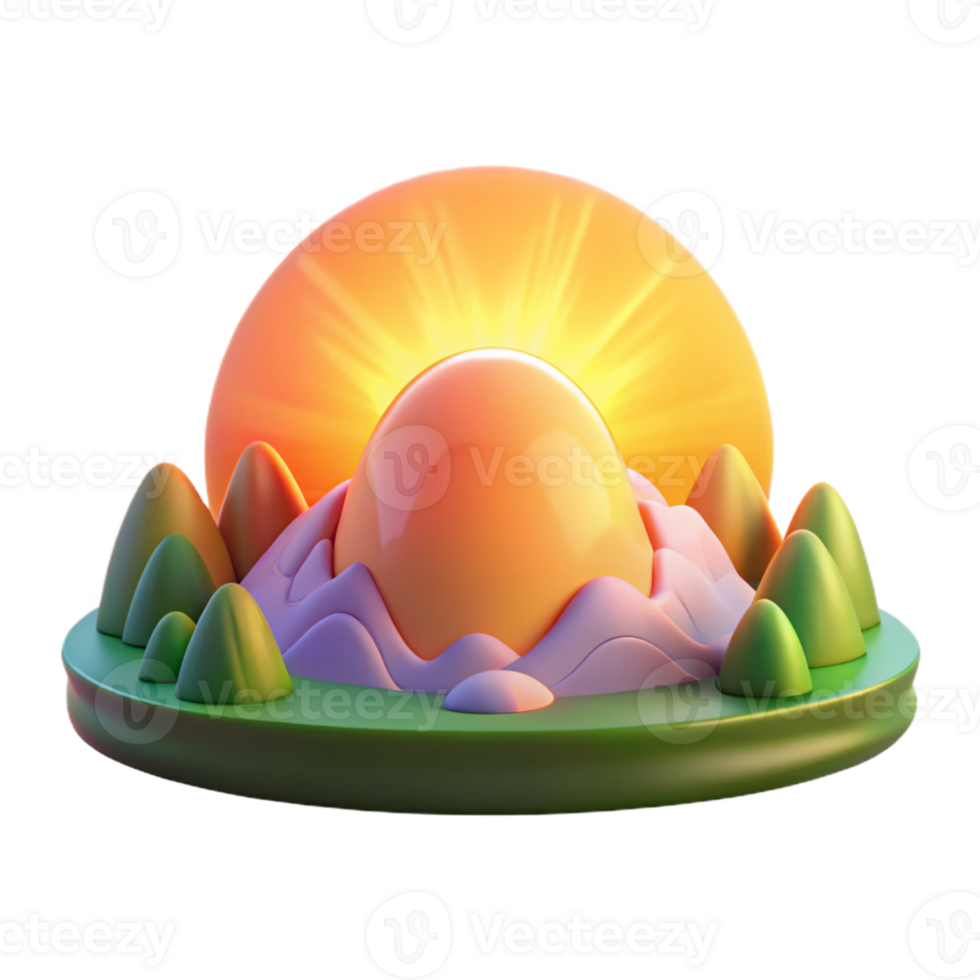 magnificent artistic 3D Sunrise Landscape Illustration premium png