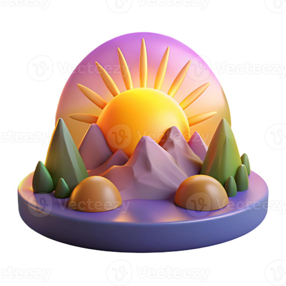 elegant rustic 3D Sunrise Mountain Illustration genuine png