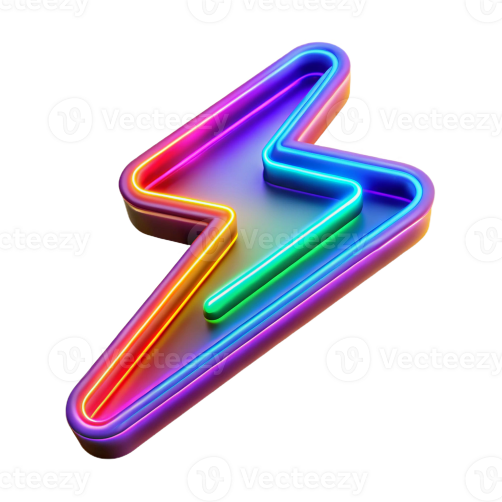 magnificent artistic Rainbow Neon Lightning Bolt 3D Illustration exclusive png