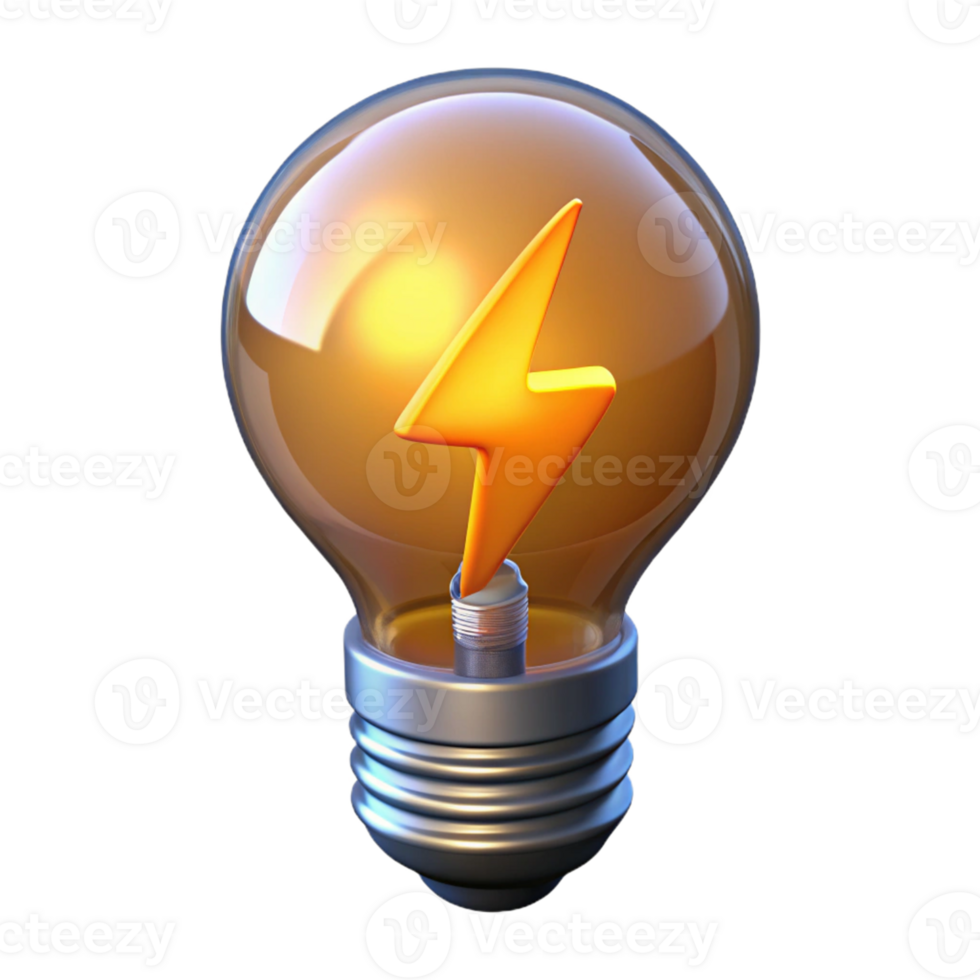 beautiful artistic Glowing 3D Lightbulb Illustration, Energy Concept high resolution png