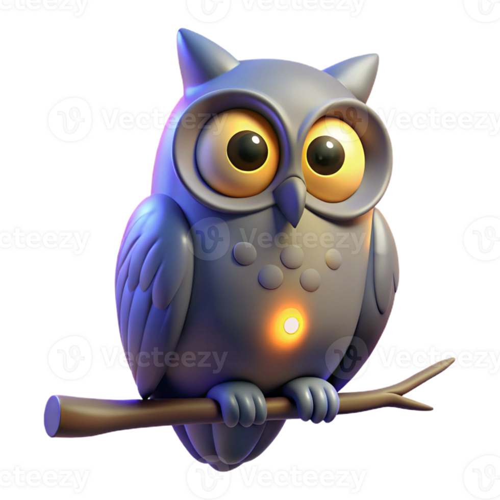 extraordinary abstract 3D Render of a Cute Owl on Branch high quality png