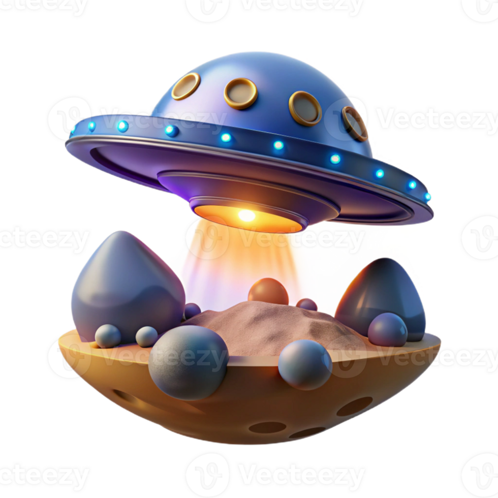 wonderful vintage 3D Cartoon UFO Landing Illustration high resolution png