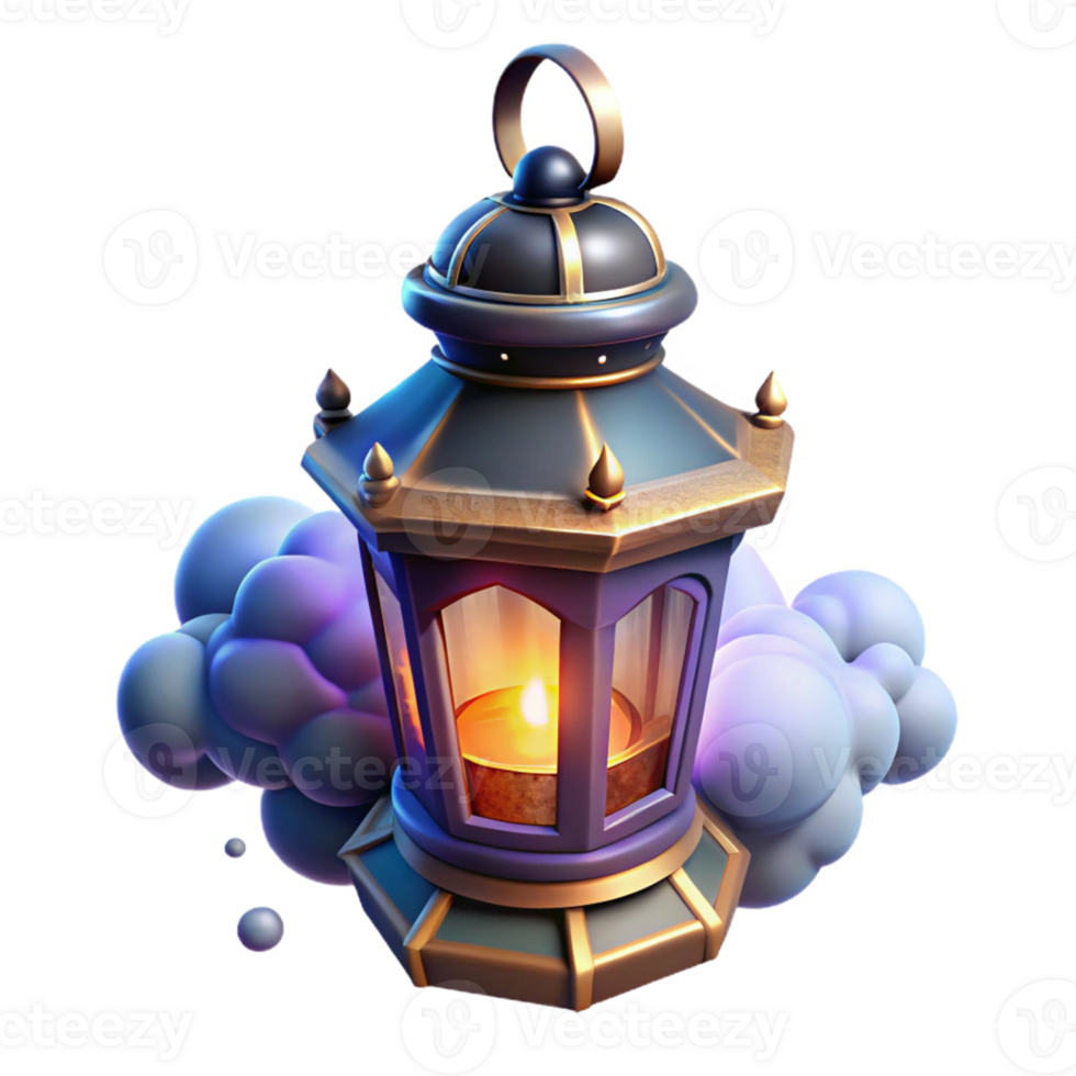 vibrant minimalist 3D Render of Illuminated Lantern on Clouds exclusive png