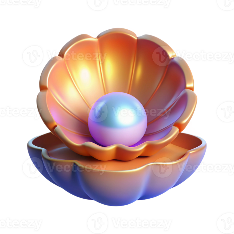 3D Render Golden Shell with Pearl png