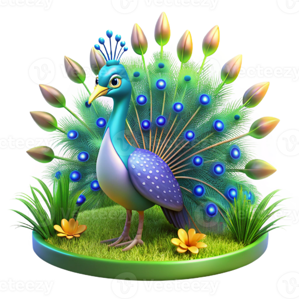 extraordinary rustic Cute Cartoon Peacock 3D Illustration high quality png