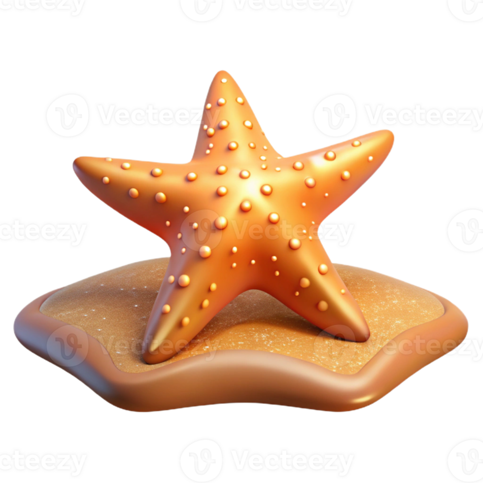 vibrant rustic 3D Render Golden Starfish on Sand high quality png