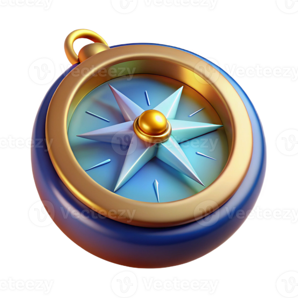 elegant minimalist 3D Compass Illustration Gold Blue Navigation high resolution png