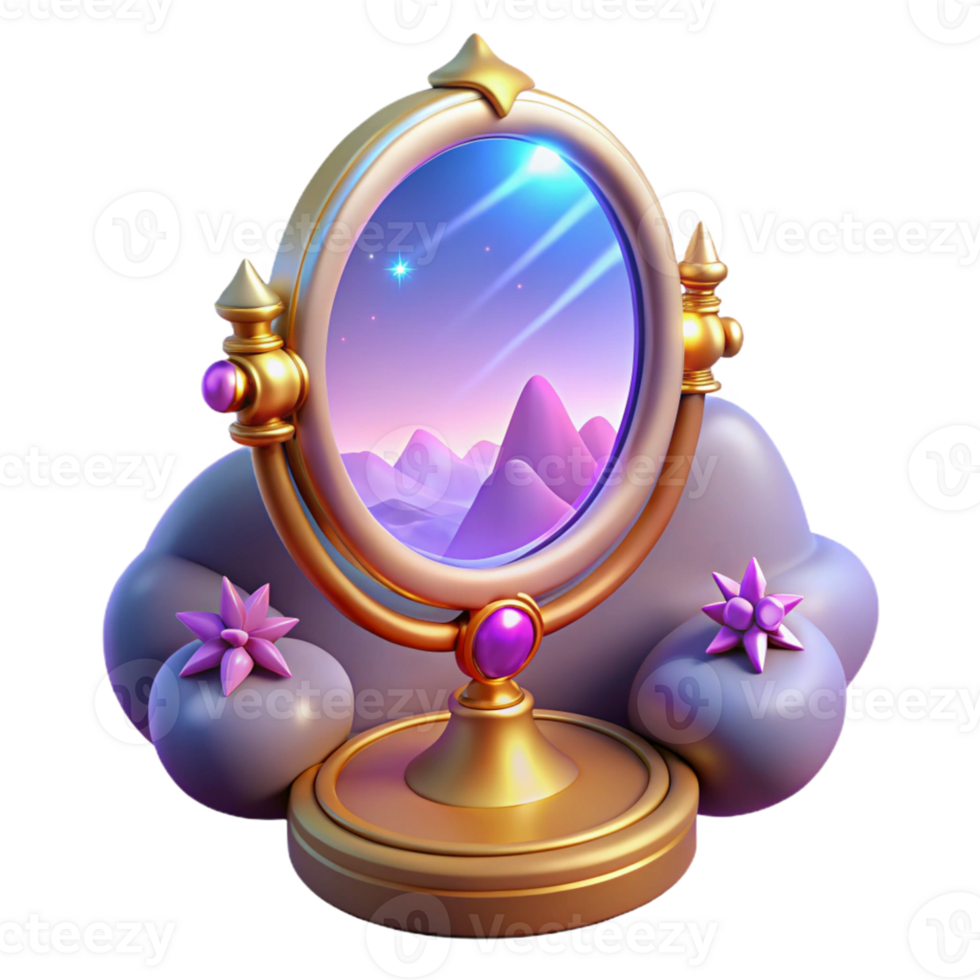 magnificent modern Fantasy 3D Mirror Illustration Night Sky Mountains high quality png