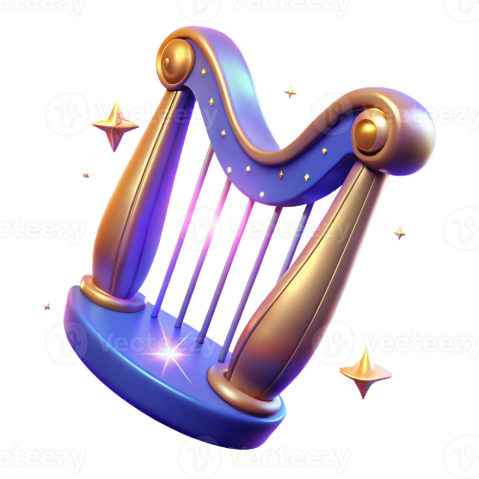 impressive traditional Enchanted 3D Harp Illustration 4K png