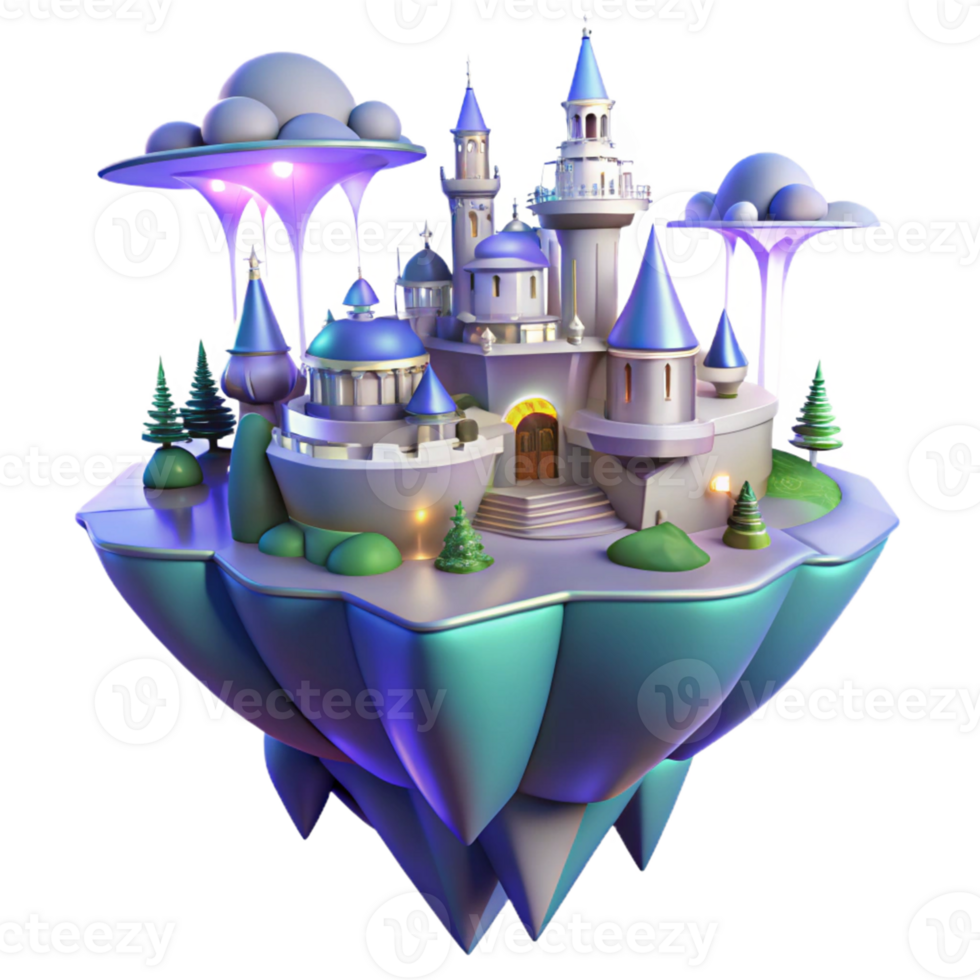 magnificent classic Fantasy Island Castle 3D Render high quality png