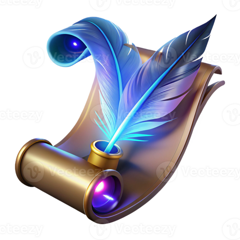 Glowing Quill Scroll 3D Render png
