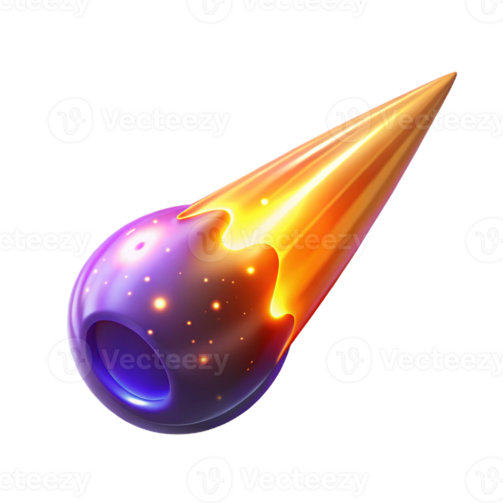 wonderful creative 3D Comet Illustration Fiery Tail Cosmic Purple authentic png