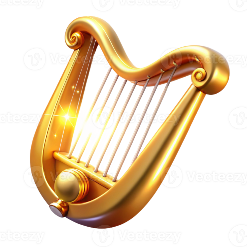 serene artistic Golden Lyre 3D Render high quality png