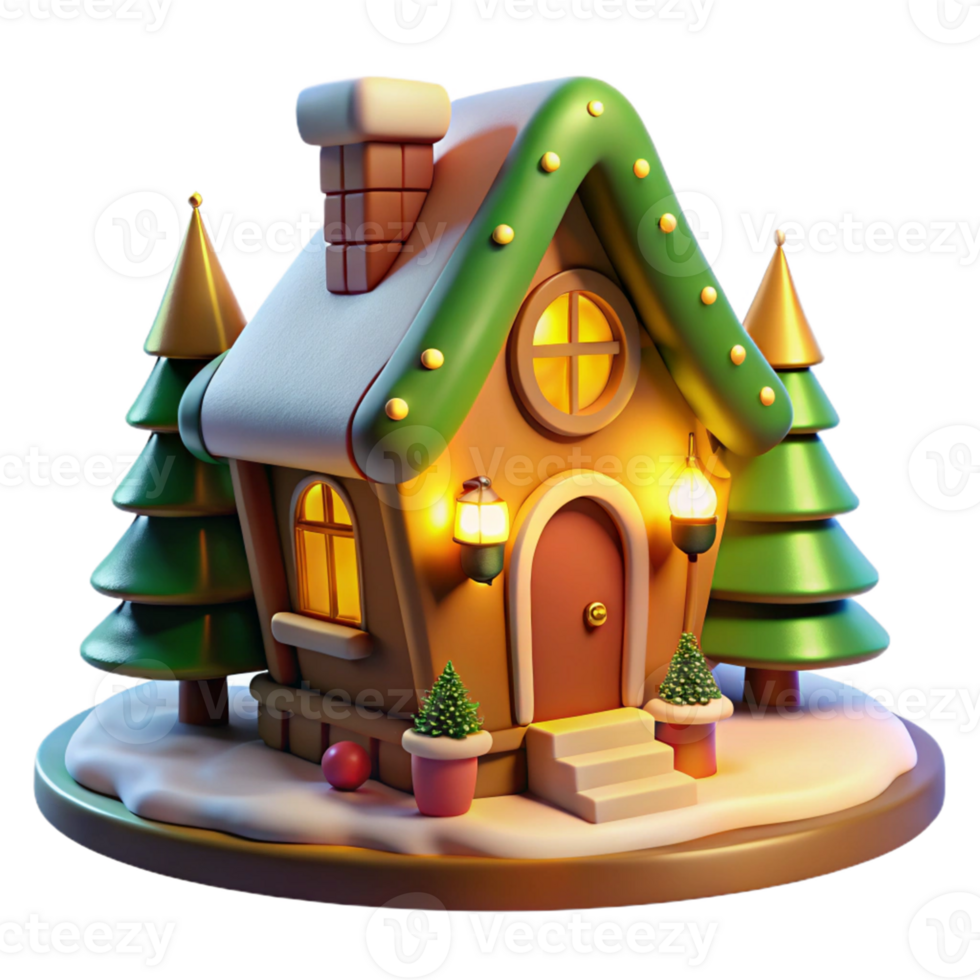 impressive minimalist Enchanted 3D Christmas Cottage Illustration premium png