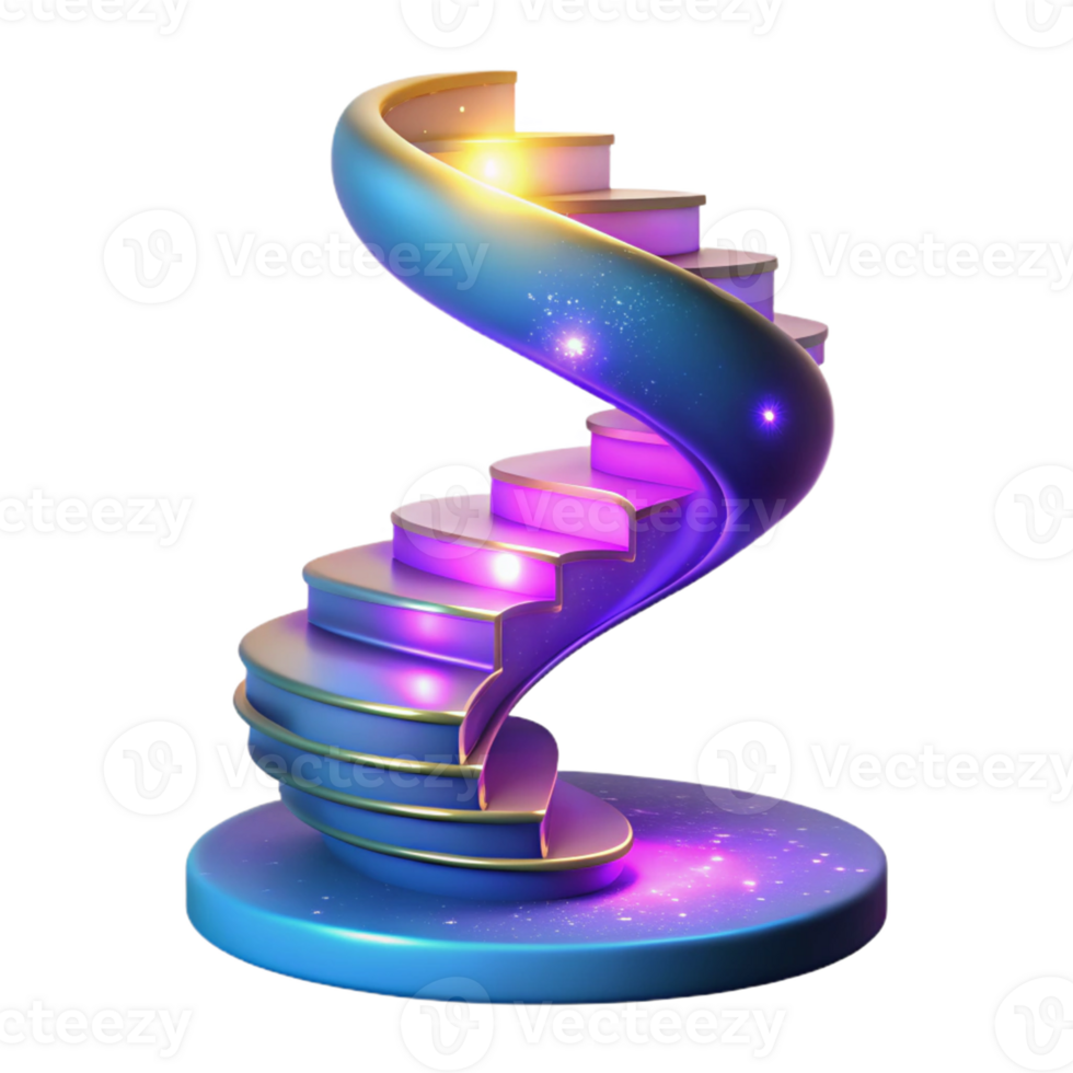 vibrant abstract Glowing Spiral Staircase 3D Render detailed png