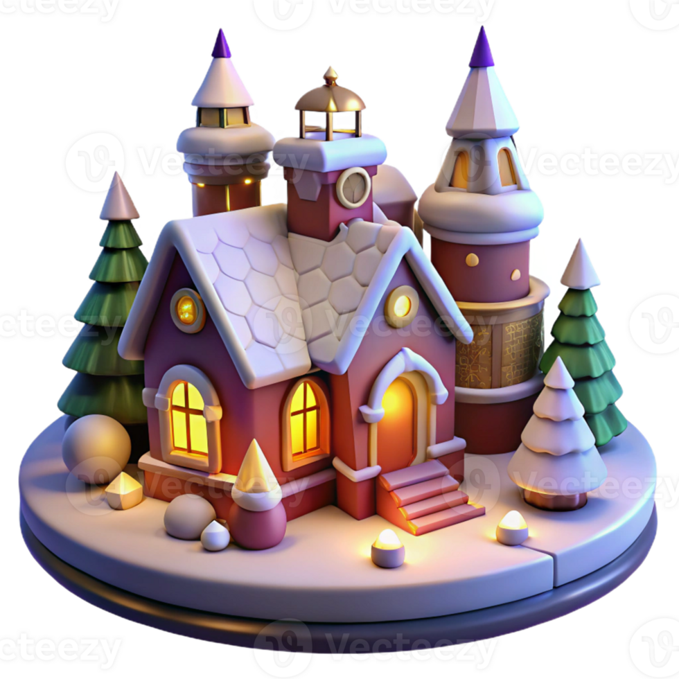beautiful creative Winter Village 3D Render 4K png