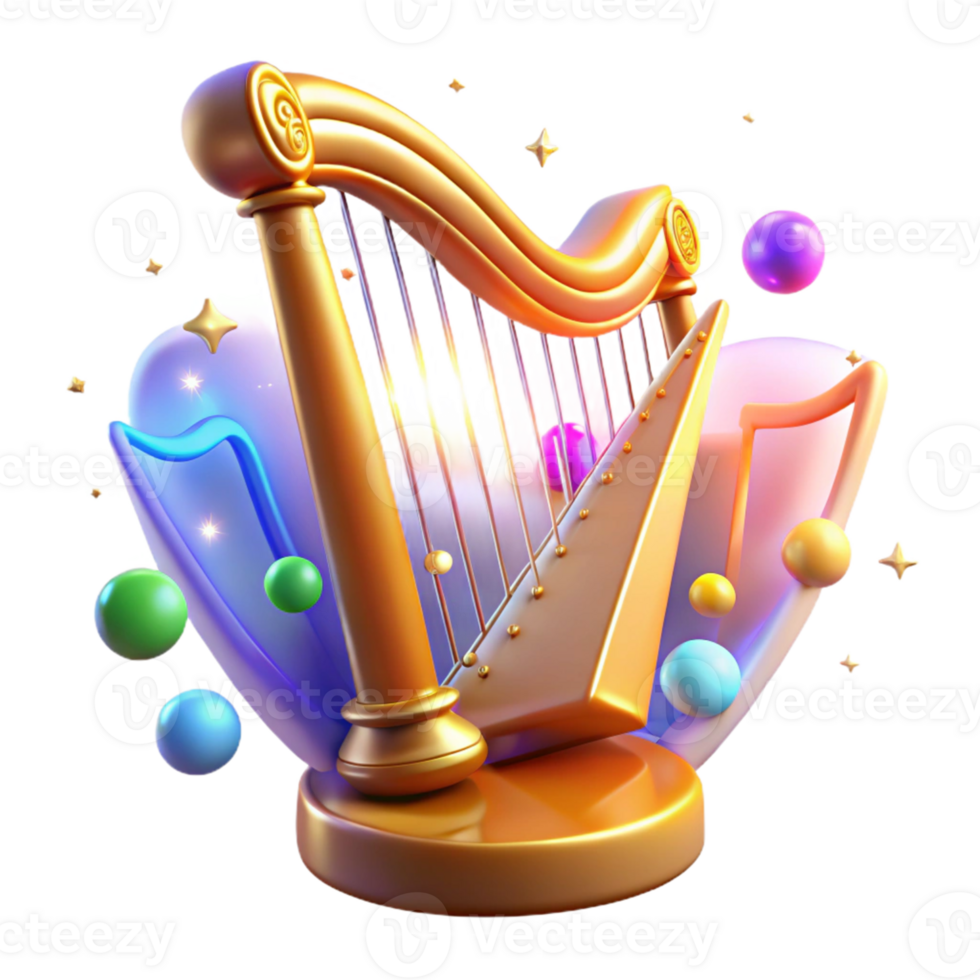 stunning traditional Golden Harp 3D Illustration 4K png