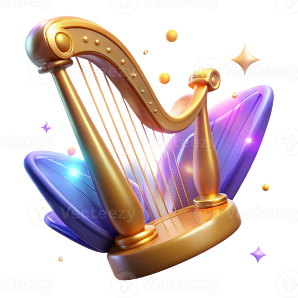 stunning creative Golden Harp 3D Render high resolution png