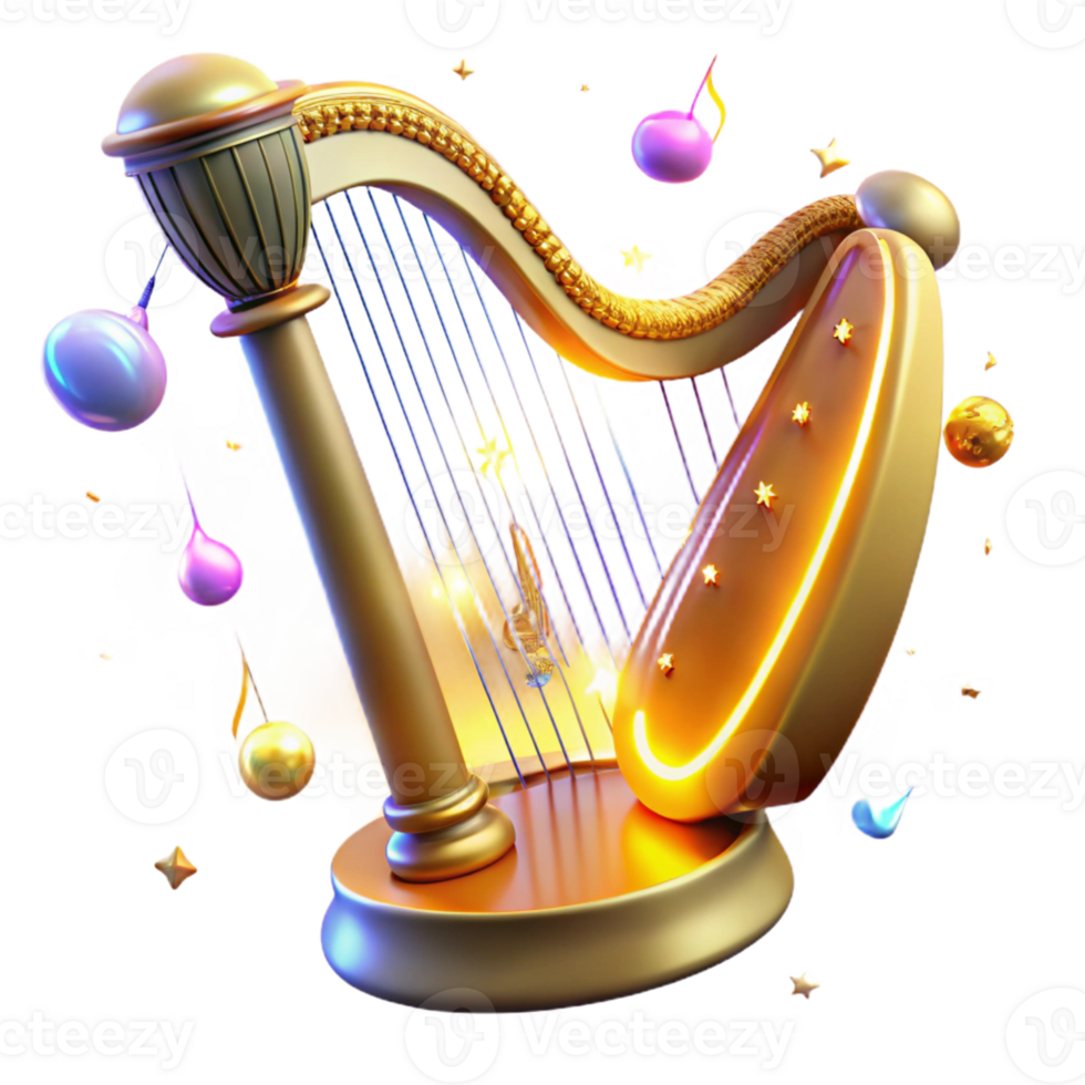 wonderful vintage Golden Harp 3D Render high quality png