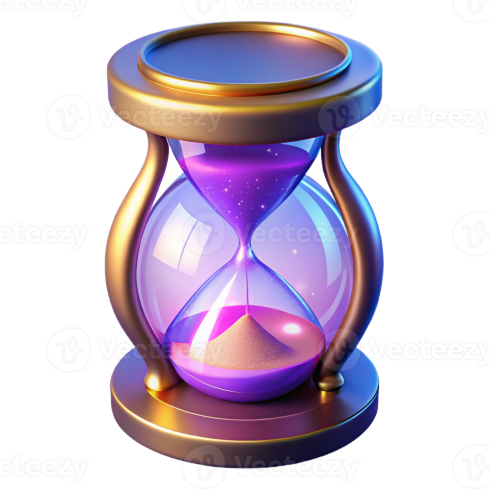 serene creative 3D Render of a Golden Hourglass with Purple Sand professional png
