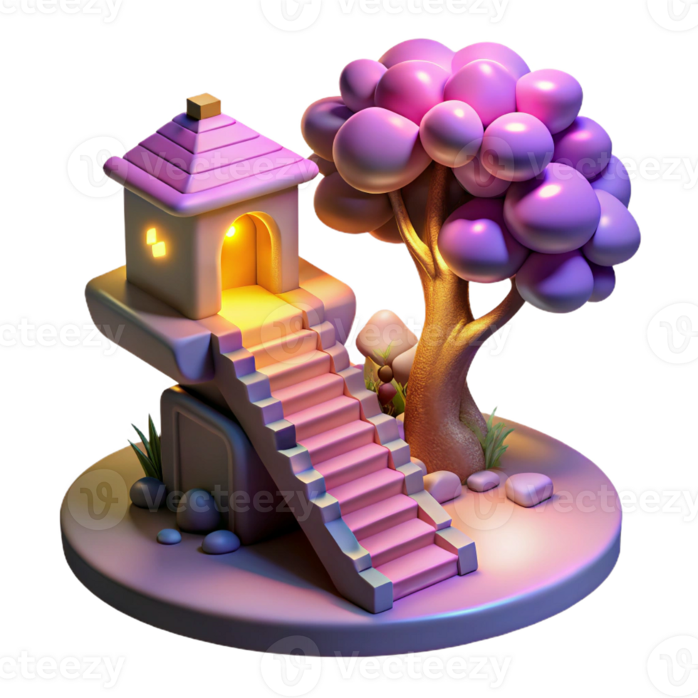 3D Render of a Fantasy House and Tree png