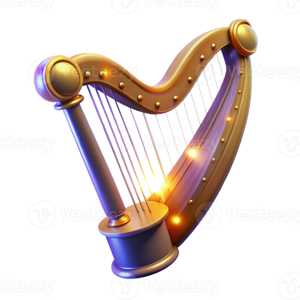 vibrant vintage Golden Harp 3D Render high quality png