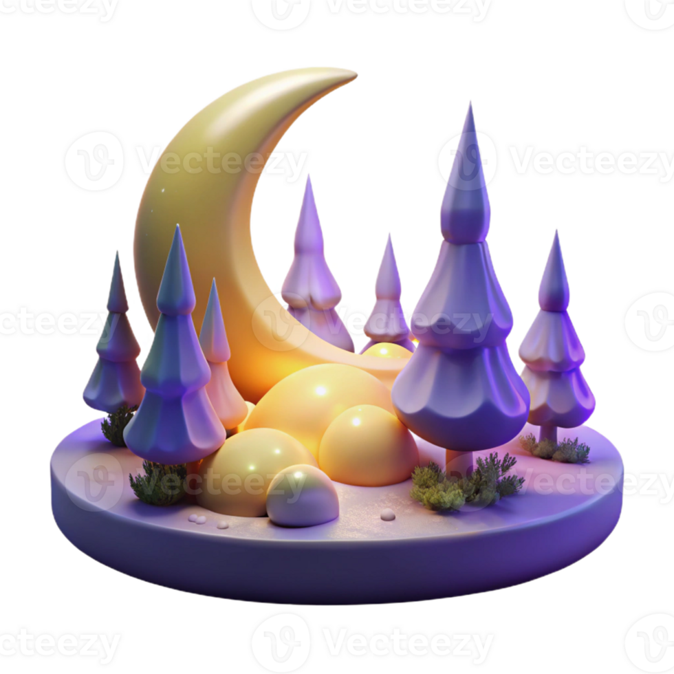 3D Render Moonlit Forest Illustration png