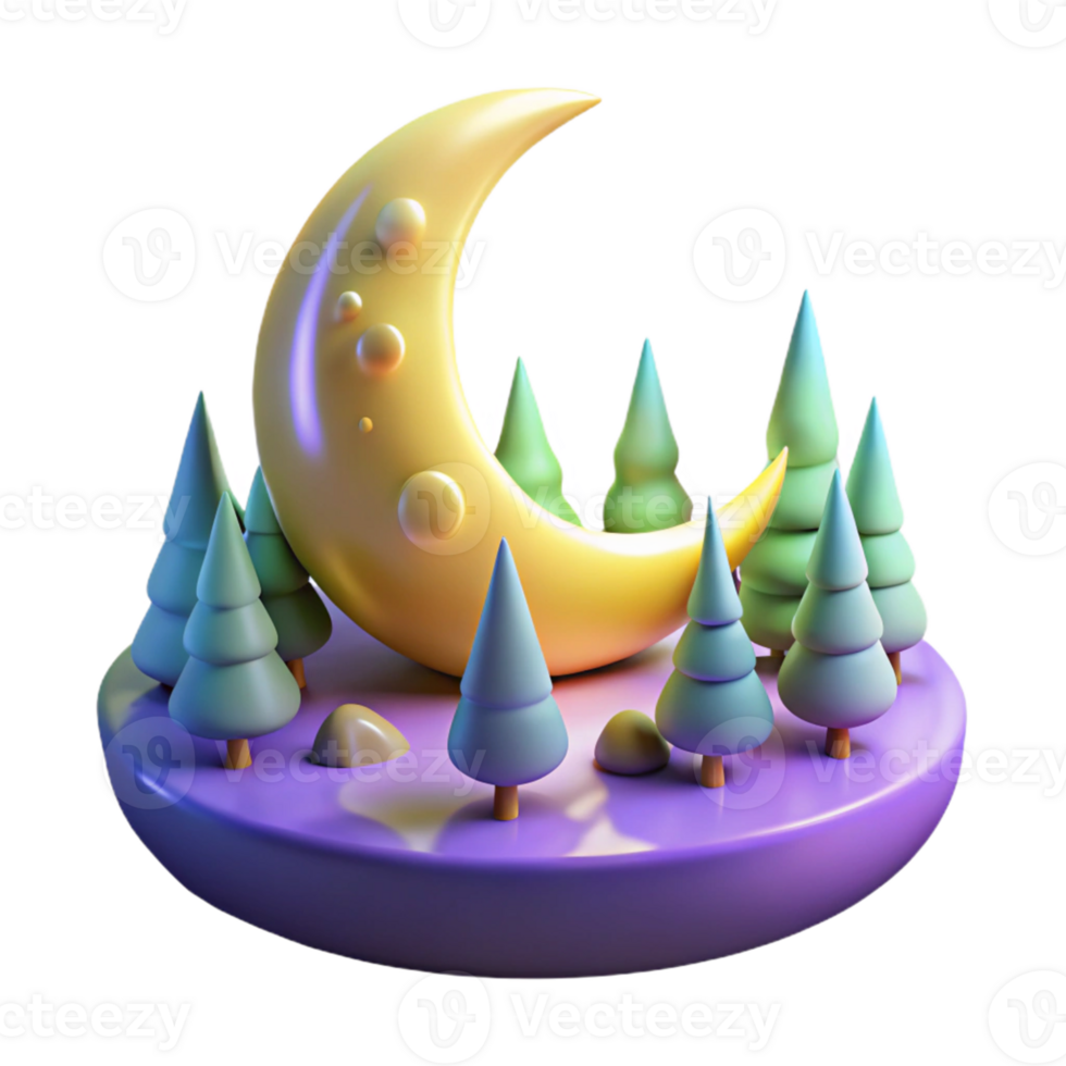 3D Cartoon Moonlit Forest Illustration png
