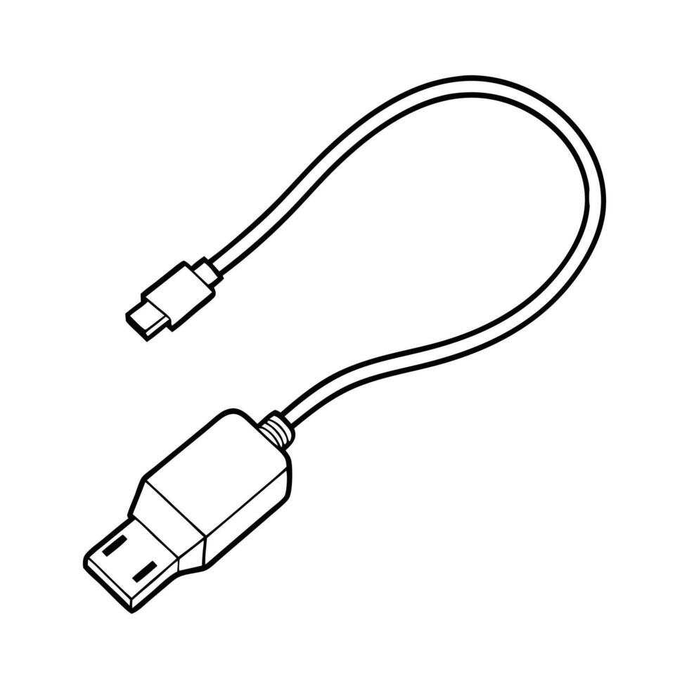 Black and White USB Connector Line Art vector