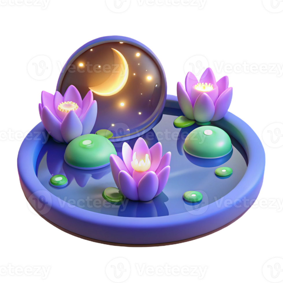 3D Lotus Pond Night Scene png