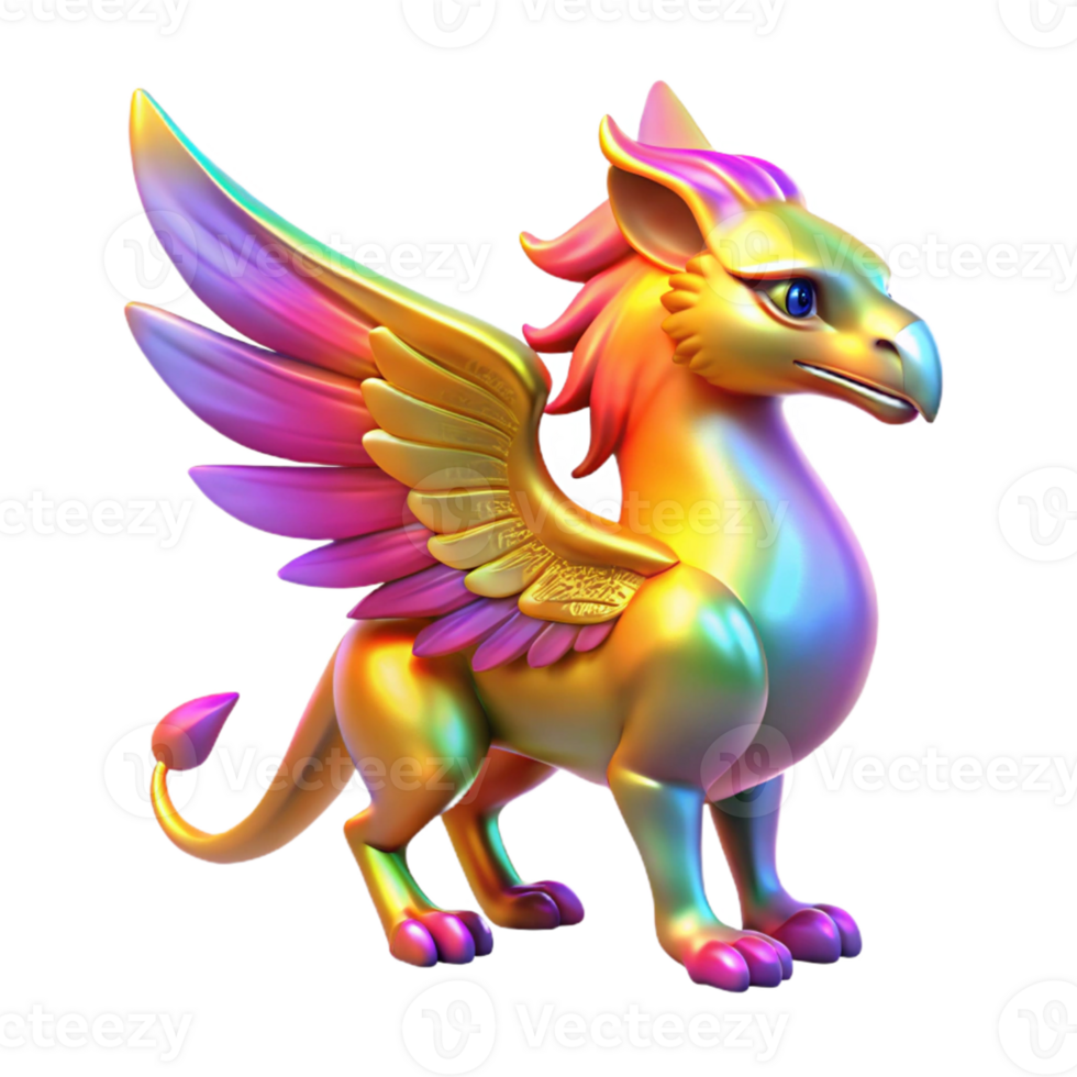 Rainbow Griffen 3D Render png