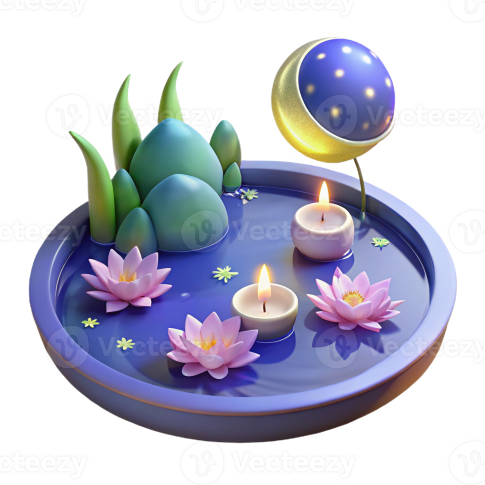 stunning modern Serene 3D Lotus Pond Illustration genuine png